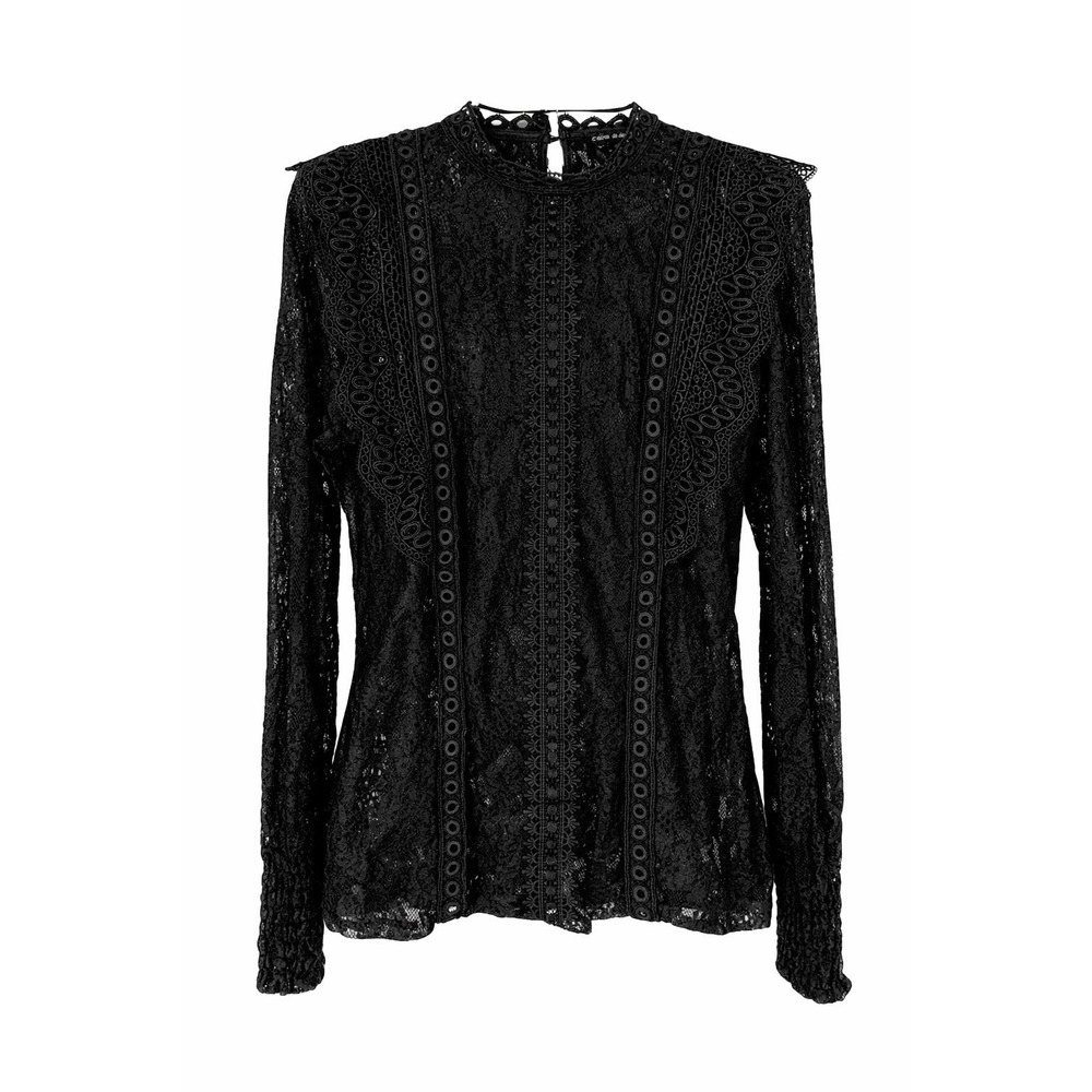 Cable & Gauge Top Scalloped Lace Mock Neck Sz L Dark Romance Goth Fairy